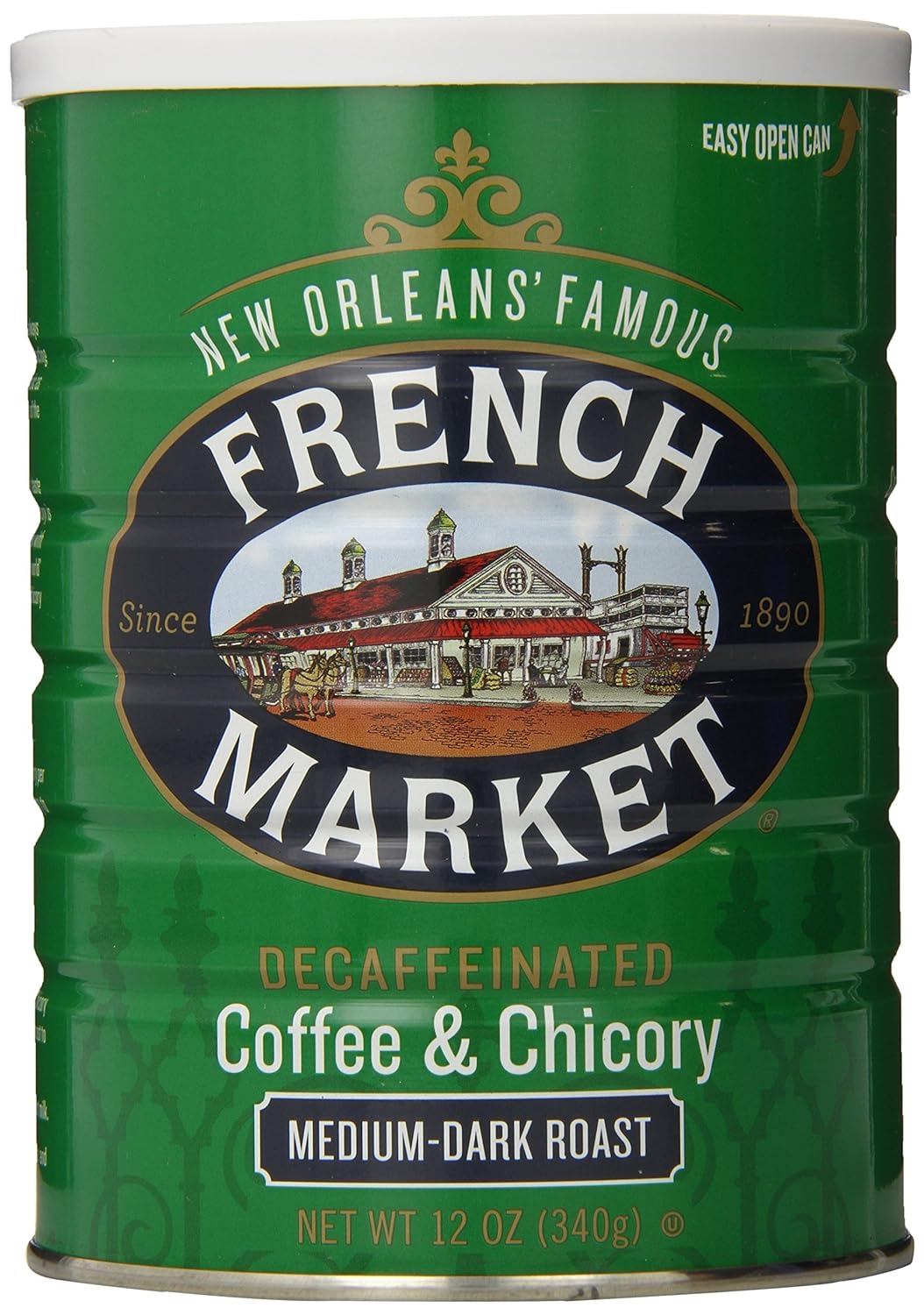 French Market Coffee & Chicory Decaffeinated Medium-Dark Roast Ground Coffee, 12oz Can (Pack of 1)