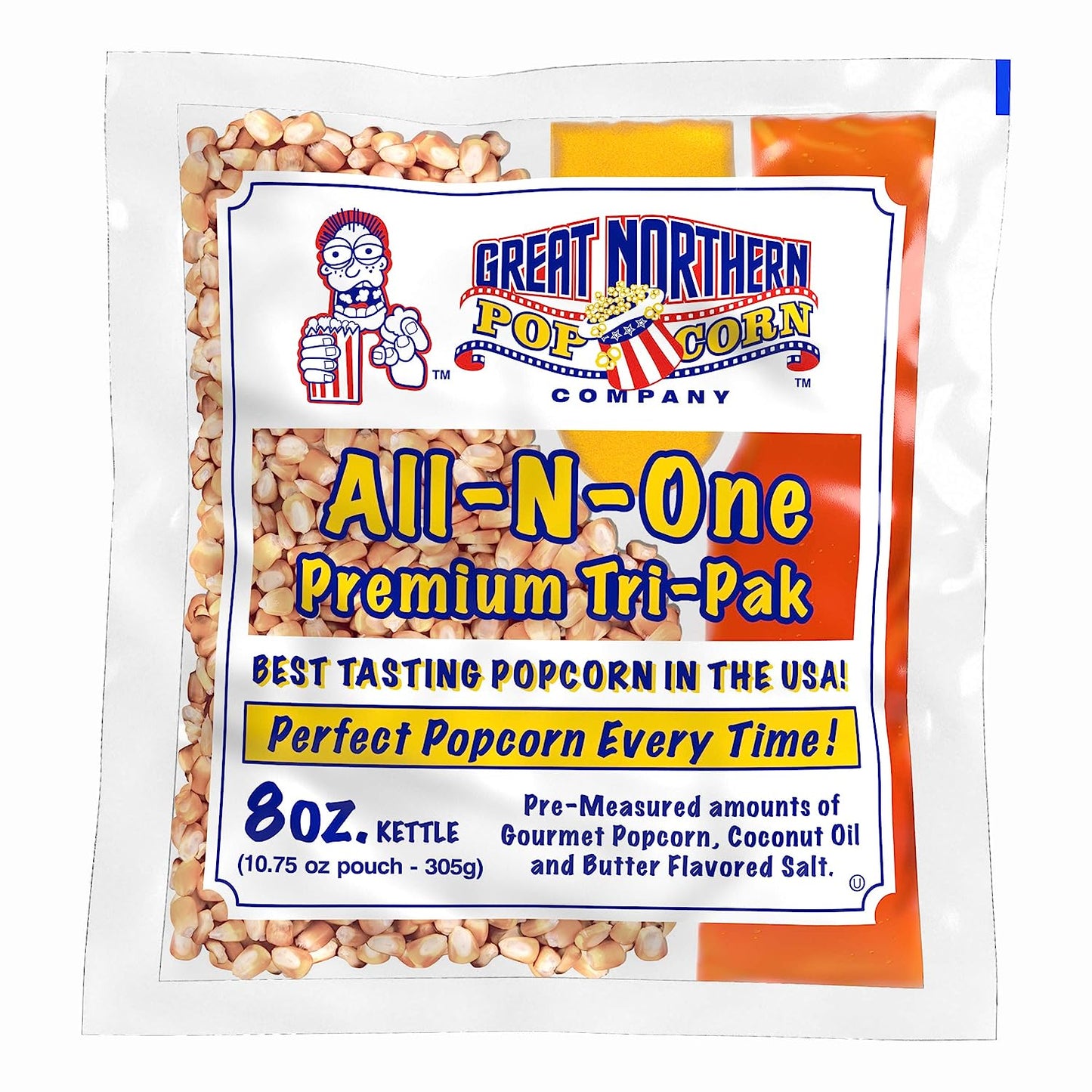 8oz Popcorn Machine Popcorn Packets - All-in-One Movie Theater Style Popcorn Kernels, Salt, and Oil Packs by Great Northern Popcorn (24 Case)