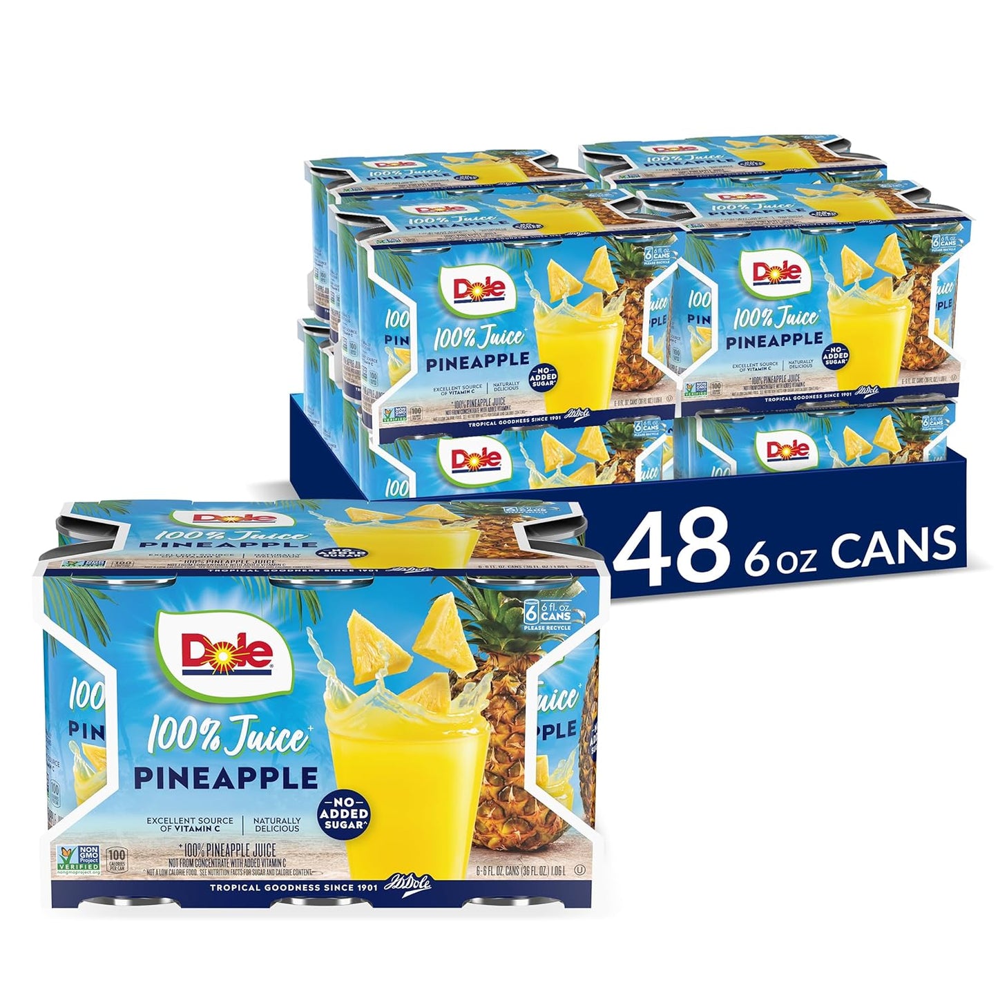 Dole Pineapple Juice, 100% Fruit Juice with Added Vitamin C, 6 Fl Oz (Pack of 6), 48 Total Cans