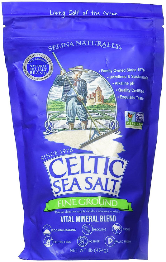 Fine Ground Celtic Sea Salt – (1) 16 Ounce Resealable Bag of Nutritious, Classic Sea Salt, Great for Cooking, Baking, Pickling, Finishing and More, Pantry-Friendly, Gluten-Free